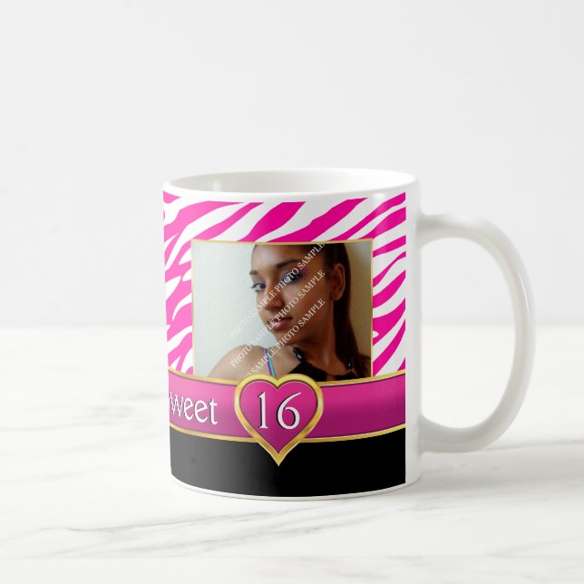 Heiß rosa Zebradruckglasur 16 . Geburtstag Geburts Kaffeetasse (Rechts)
