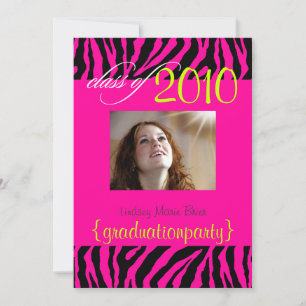 Heiß rosa Zebrastreifen-Abschlussfoto-Einladung Einladung