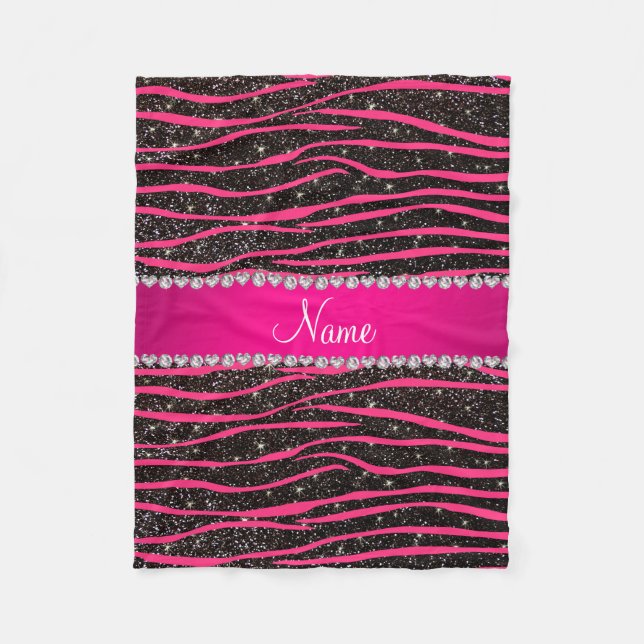 Heiß rosa Zebrastreifen schwarzer Glitzer rosa Str Fleecedecke (Vorderseite)