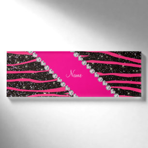Heiß rosa Zebrastreifen schwarzer Glitzer rosa Str Namenschild