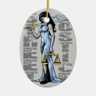 Heiße Dame Justice durch Straßen-Gerechtigkeit Keramikornament