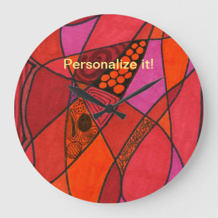 Heiße Farbzellen in der orange, roten, rosa u. Große Wanduhr