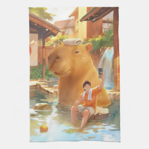 Heiße-Feder-Moment: Riesige Capybara-Selfie-Kunst Geschirrtuch