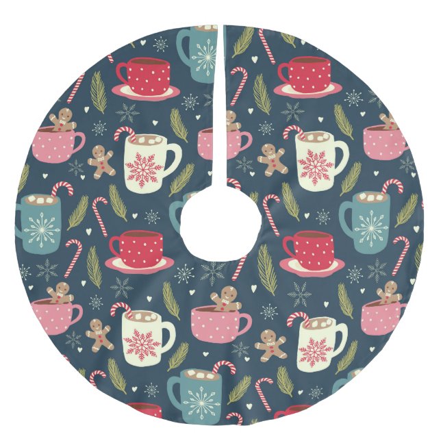 Heiße Getränke Weihnachten Weihnachten Lebkuchen Polyester Weihnachtsbaumdecke (Vorderseite)