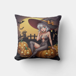 Heiße Hexe im Halloween-Kürbis-Patch Kissen