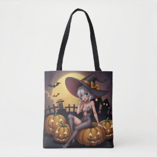 Heiße Hexe im Halloween-Kürbis-Patch Tasche