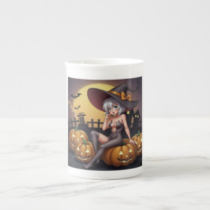 Heiße Hexe im Halloween-Kürbisbeet Prozellantasse