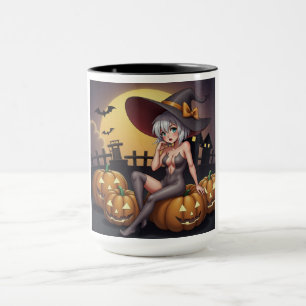 Heiße Hexe im Halloween-Kürbisfeld Tasse