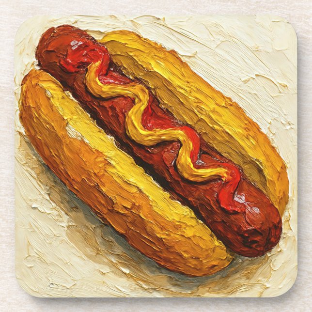 Heiße-Hund-Ölgemälde (#1) Getränkeuntersetzer (Vorderseite)