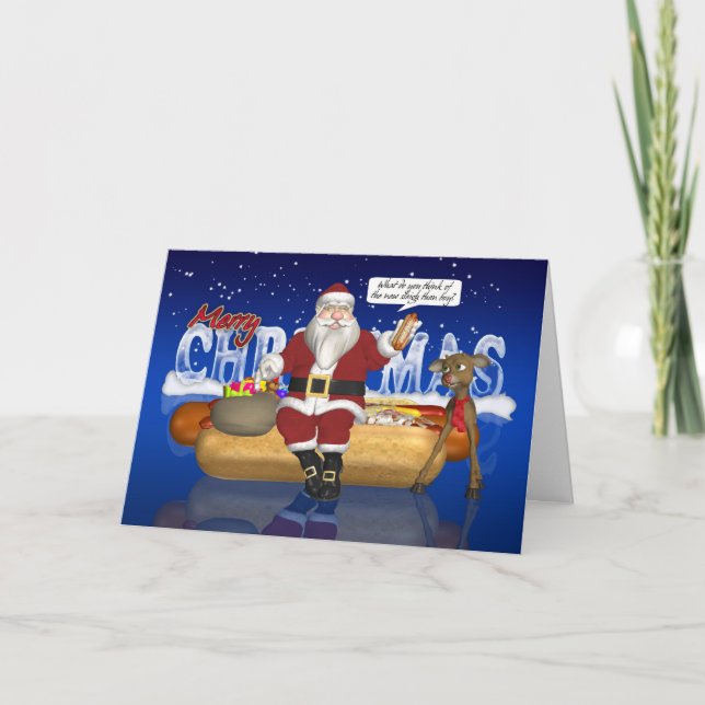 Heiße Hunde, Zwiebeln, Bun, Weihnachtskarte - Weih Feiertagskarte (Vorderseite)
