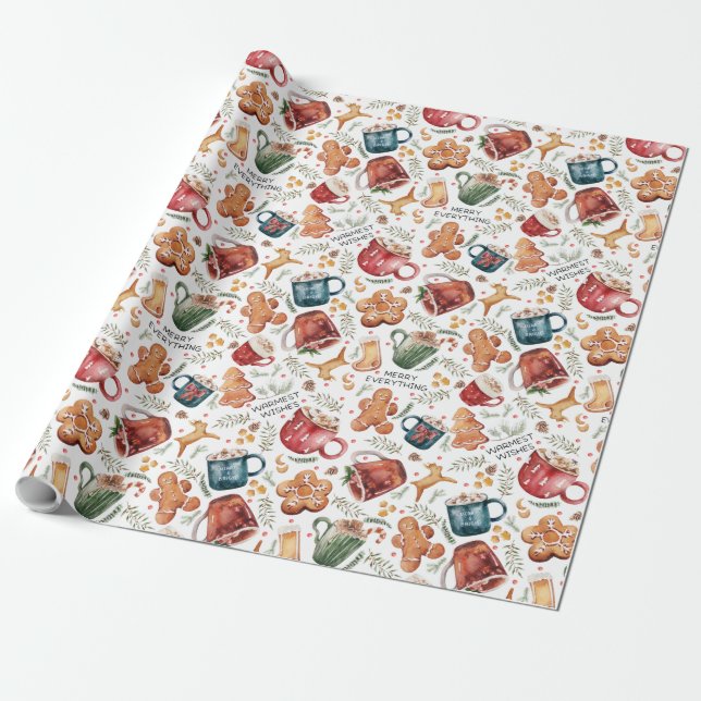 Heiße Kakao Lebkuchen Kekse Rustikale Weihnachten Geschenkpapier (Ungerollt)
