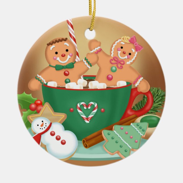 Heiße Kakao-und Lebkuchen-Verzierung Keramikornament (Vorne)