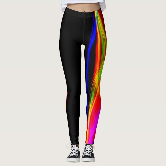 Heiße Leggings Schwarz und farbiges Rotes Orange (Vorderseite)