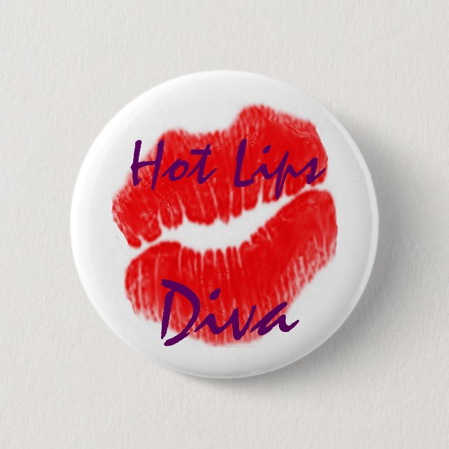 "Heiße Lippendiva" im weißen Knopf Button (Vorderseite)