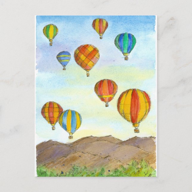 Heiße Luft Balloons Sonnenaufgang Berge Wasserfarb Postkarte (Vorderseite)