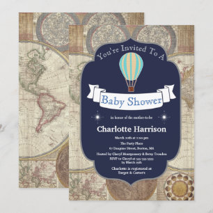 Heiße Luftballon & Weltkarte Baby Shower Einladung