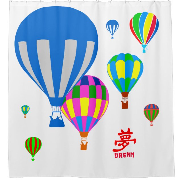 Heiße Luftballons am Himmel - Traum - auf weiß Duschvorhang (Vorderseite)