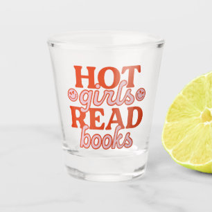 Heiße Mädchen lesen Bücher Schnapsglas