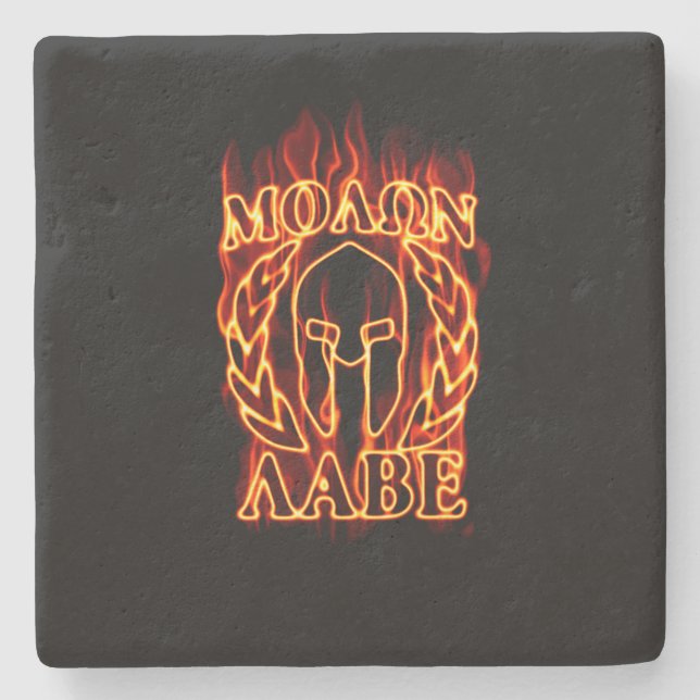 Heiße Molon Labe Spartan Kriegermaske am Feuer Steinuntersetzer (Vorderseite)