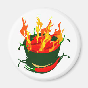 Heiße Paprikaschoten in den grünen Schalenflamme Magnet