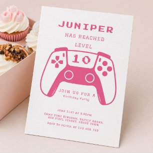 Heiße Pink Level Up Gamer Girls Geburtstagsfeier Einladung