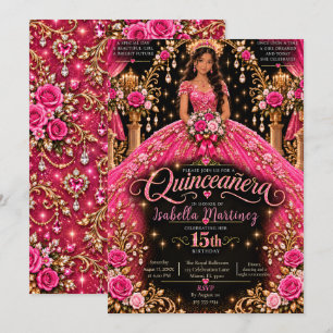 Heiße Pink Quinceañera-Feier Einladung