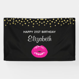 Heiße Pink Shiny Lippen auf dem Schwarzen Geburtst Banner