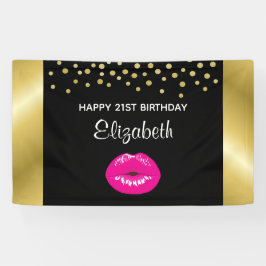 Heiße Pink Shiny Lippen auf dem Schwarzen Geburtst Banner