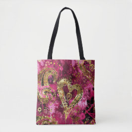 HEISSE PINK UND GOLD GLITZER SEHEN VALENTINE HERZE TASCHE
