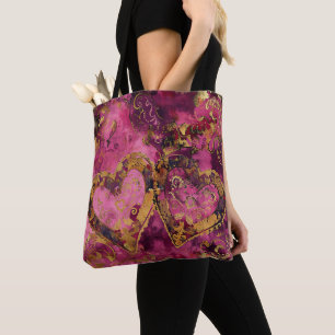 HEISSE PINK UND GOLD GLITZER SEHEN VALENTINE HERZE TASCHE