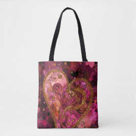 HEISSE PINK UND GOLD GLITZER SEHEN VALENTINE HERZE TASCHE