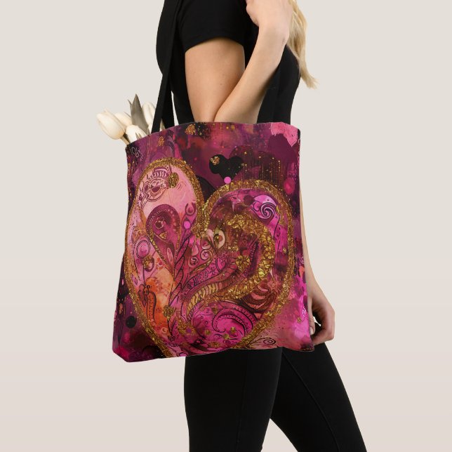 HEISSE PINK UND GOLD GLITZER SEHEN VALENTINE HERZE TASCHE (Von Nahem)