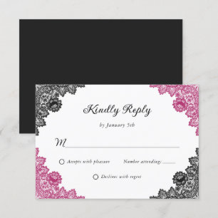 Heiße Pink- und Schwarz-Blütenhochzeit RSVP Karte