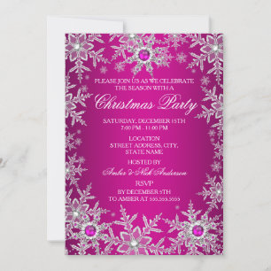 Heiße Pink Weihnachten Party Kristallschneeflocke Einladung