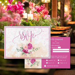 Heiße Pinkfarbene Hochzeit RSVP Karte