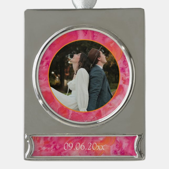 Heiße romantische Hochzeit Banner-Ornament Silber (Vorderseite)