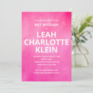 Heiße Rosa-Aquarell-Bat-Mizwa-Party-Kühn-Name Einladung