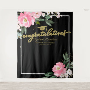 Heiße rosa Blumen-Abschlussfeier-Foto-Hintergrund Wandteppich