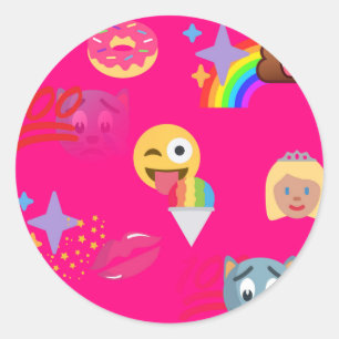 heiße rosa Emoji Runder Aufkleber