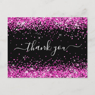 Heiße rosa Glitter-Schwarze Babyparty Dankeschön Postkarte