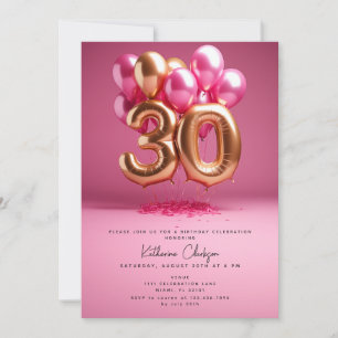Heiße rosa goldene Luftballons 30. Geburtstagsfeie Einladung