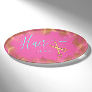 Heiße rosa goldene Schere Haarschnitt Schönheitssa Namenschild