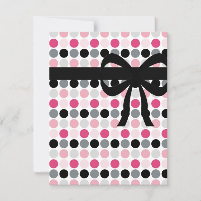 Heiße rosa, graue, hellrosa und schwarze Polka-Pun Einladung (Vorderseite)