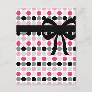 Heiße rosa, graue, hellrosa und schwarze Polka-Pun Einladung