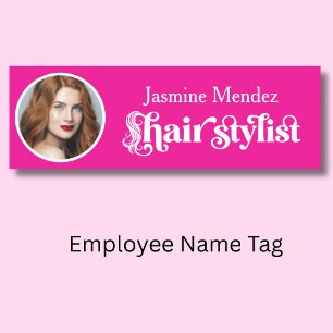 Heiße rosa Haarstylist Elegantes Foto Namensschild