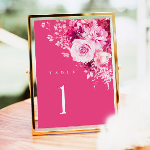 Heiße rosa Hochzeitstisch-Nummernkarte, rosa Blume