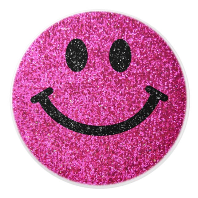 Heiße rosa Imitate Glitzer Happy face Keramikknauf (Vorderseite)