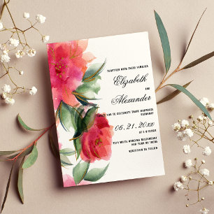Heiße Rosa Korallenwald Grün goldene Rose Hochzeit Einladung