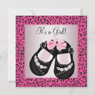 Heiße rosa Leopard Baby Mädchen Dusche Einladung