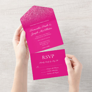 Heiße rosa Ombre Glitter-Hochzeit All In One Einladung